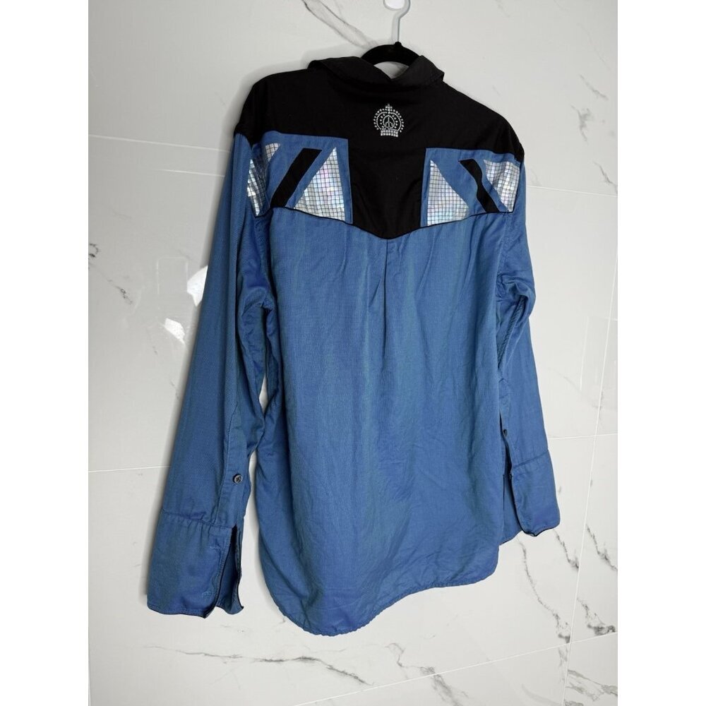 voyage invest in the original Shirt Men’s Vintage Blue Disco Rhinestones Unique​